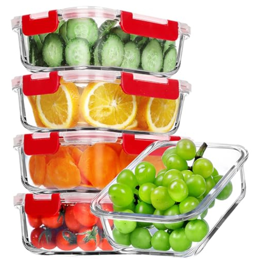 Food Storage Glass Container Set - 5 Pack 36 OZ Glass Meal
