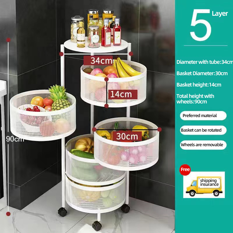 Food Storage With Wheels - Metal Basket Kitchen Storage Multifunction Rotating