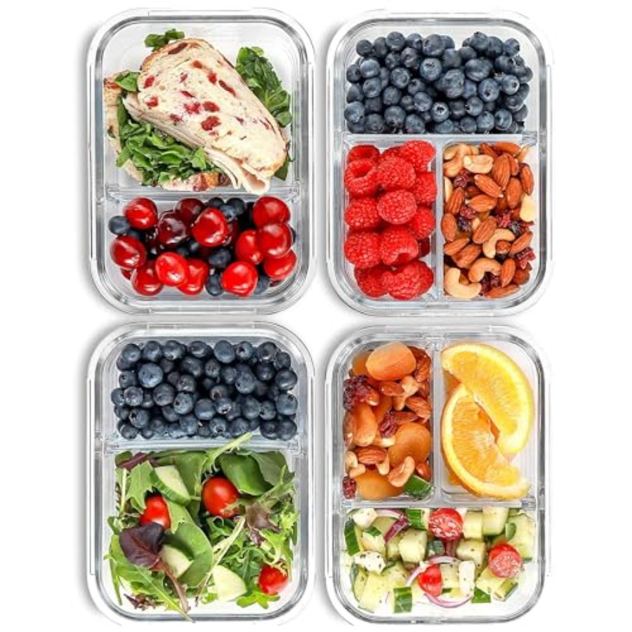 Food Storage Glass Container Set - Glass Meal Prep Containers, 2 3