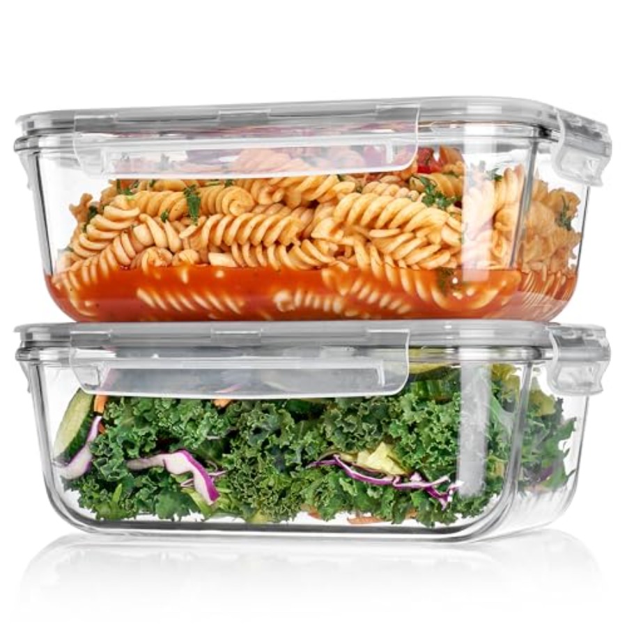 Food Storage Glass Container Set - 2Pack 1860ml/63oz Large Glass Storage Containers