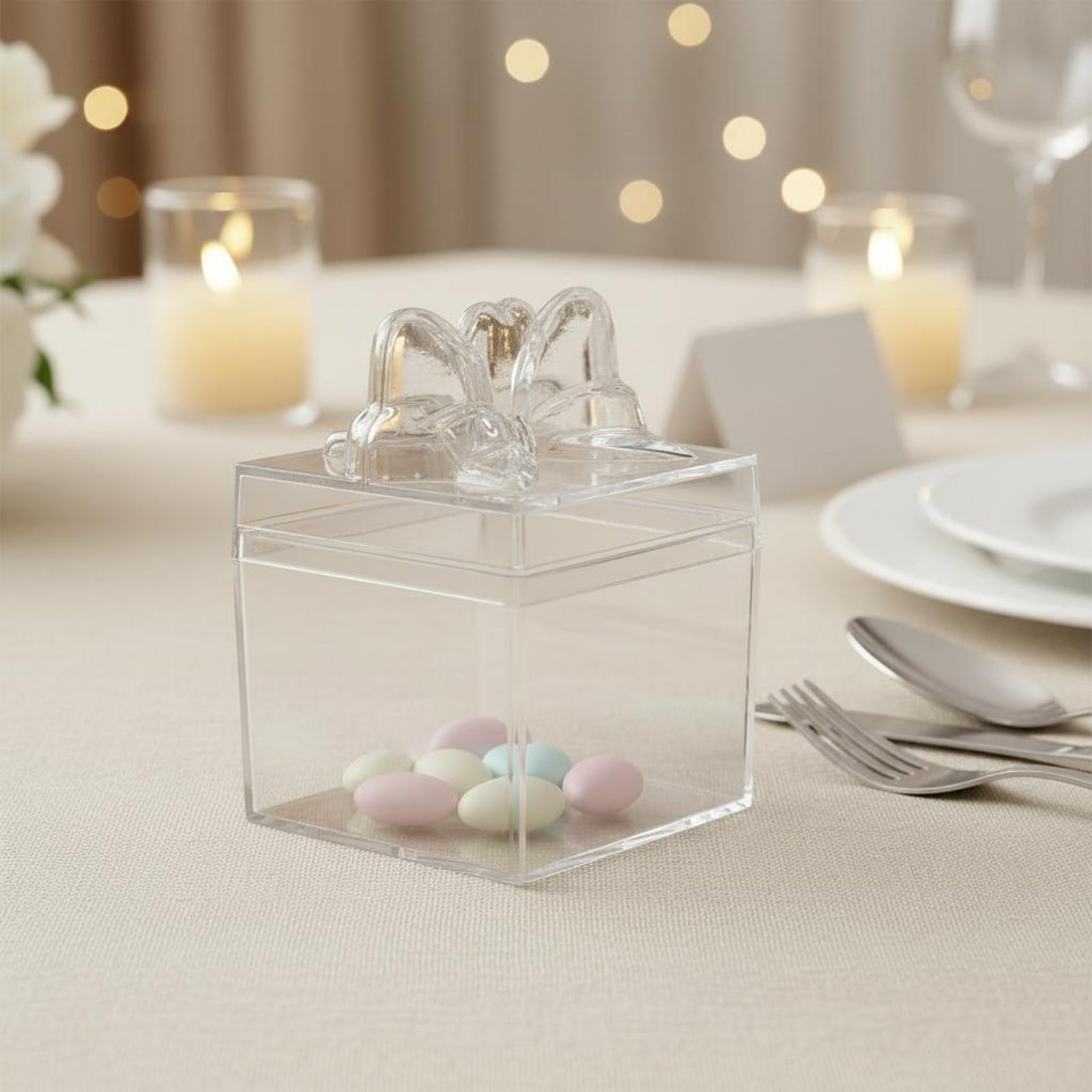 Food Storage And Container - Clear Plastic Candy Box with Ribbon
