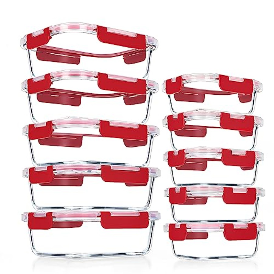 Food Storage Glass Container Set - 10Pack Glass Meal Prep Containers, Airtight