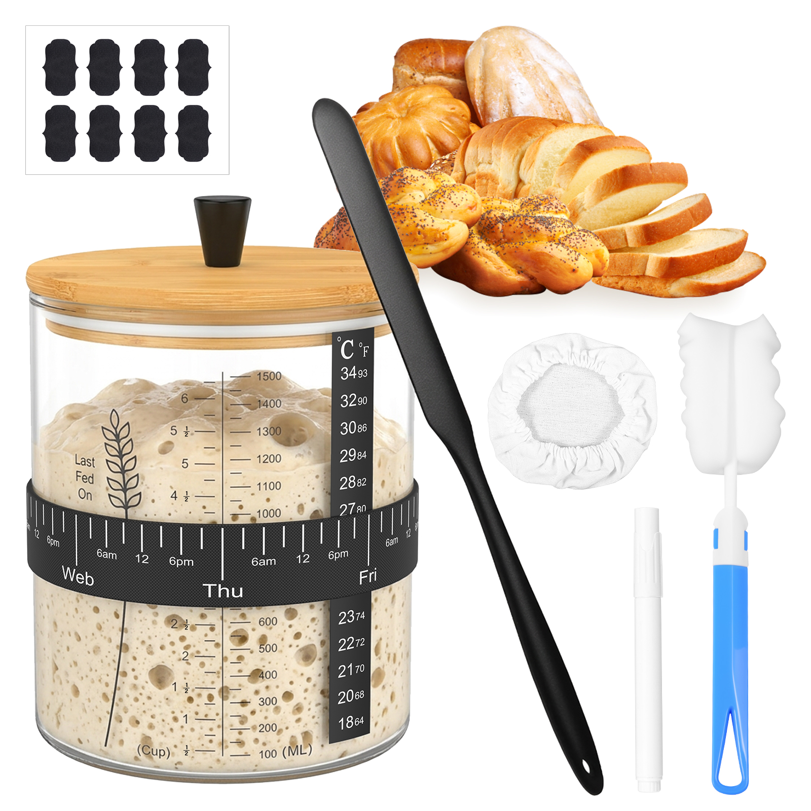 Food Storage Glass Container Set - 1500/900ml Sourdough Starter Jar Set Clear