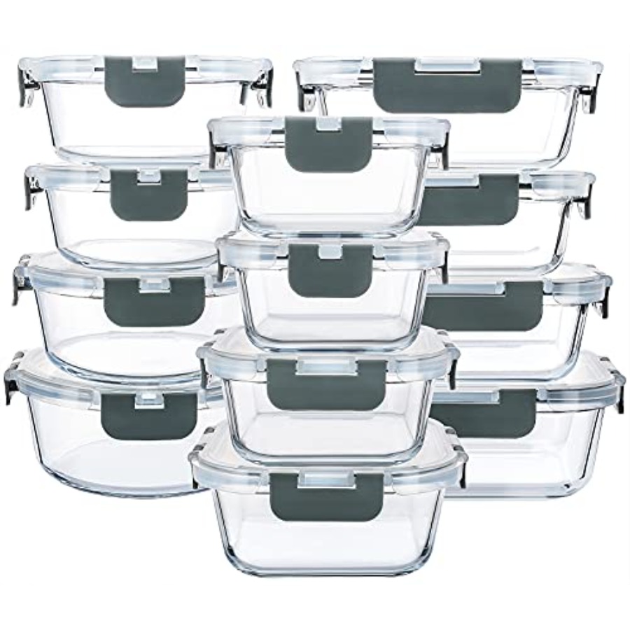 Food Storage Glass Container Set - 24-Piece Glass Food Storage Containers with
