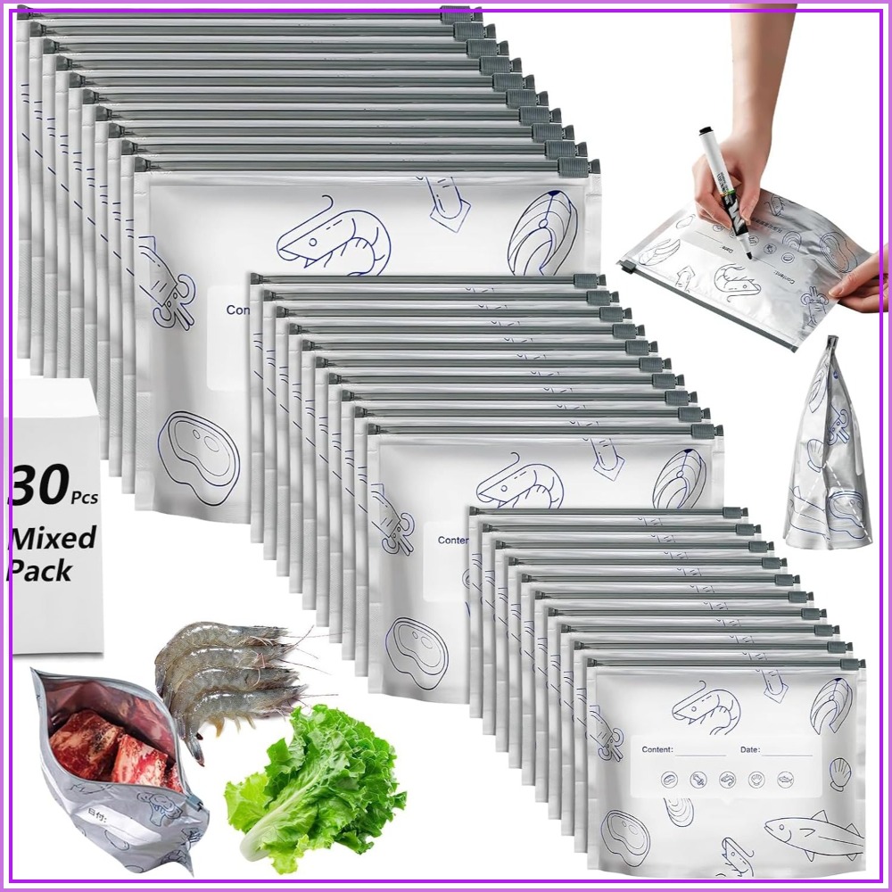 Food Storage Mylar Bags - 30 Pcs Reusable Mylar Bags for