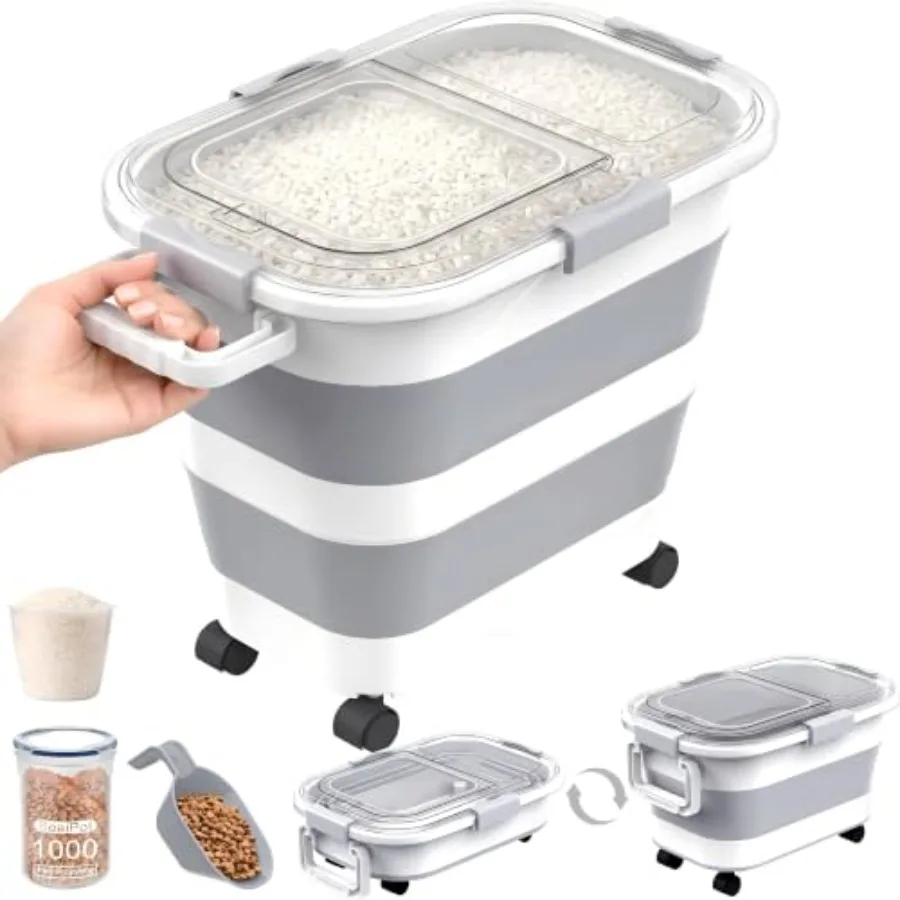 Food Storage With Wheels - 30 Lbs Rice Storage Container with