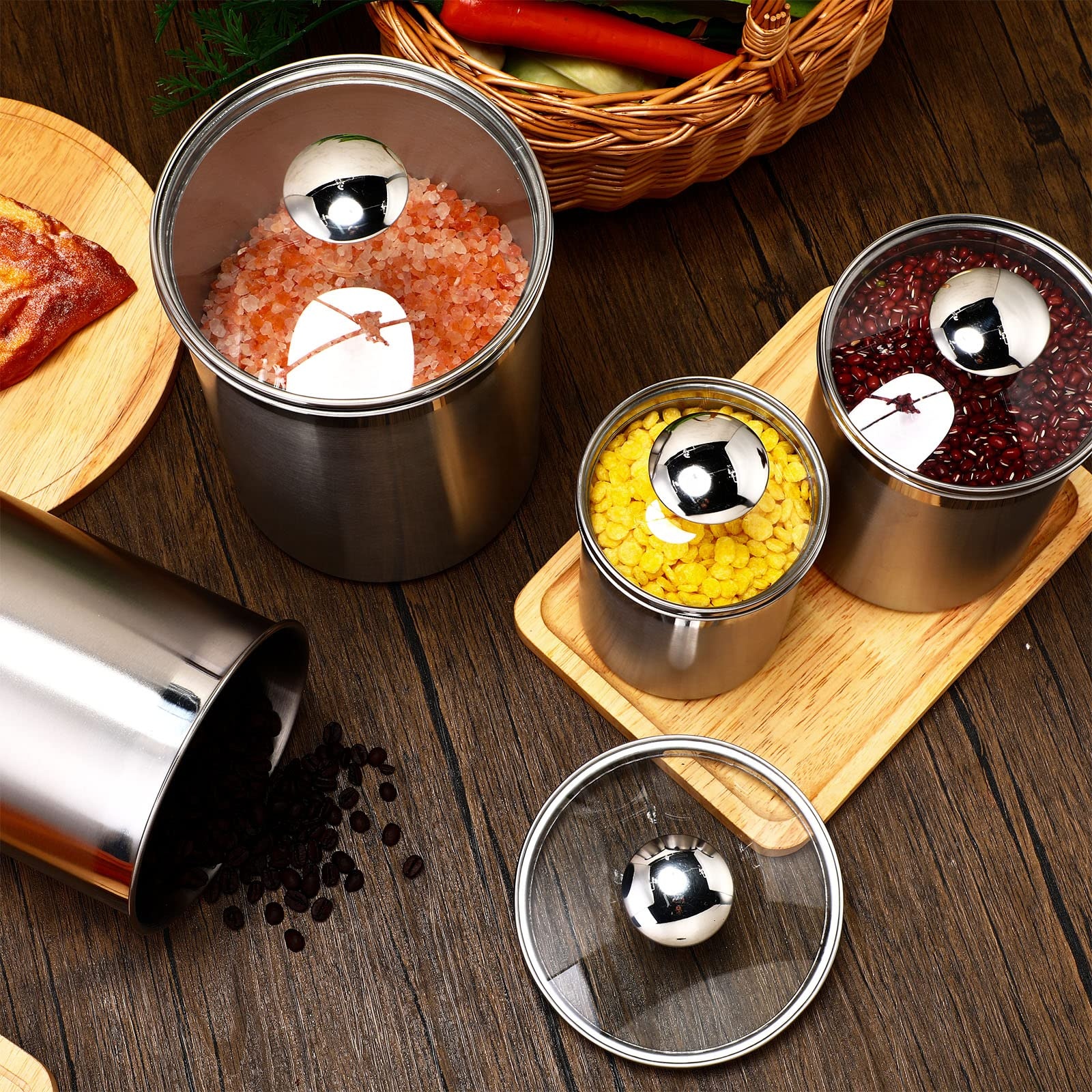 Food Storage Glass Container Set - Food Storage Containers Tea Coffee Sugar