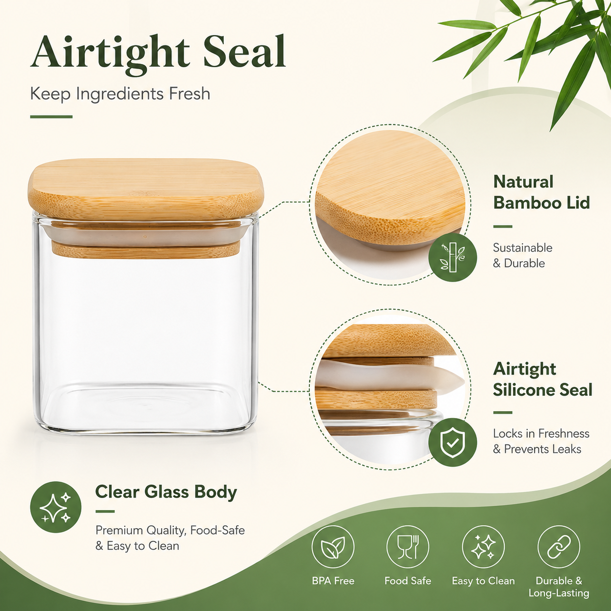 Glass jar with bamboo lid 120m - Food Storage Jars ulasan dan harga