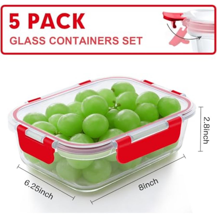 5 Pack 36 OZ Glass Meal Prep C - Food Storage Glass Container Set ulasan dan harga