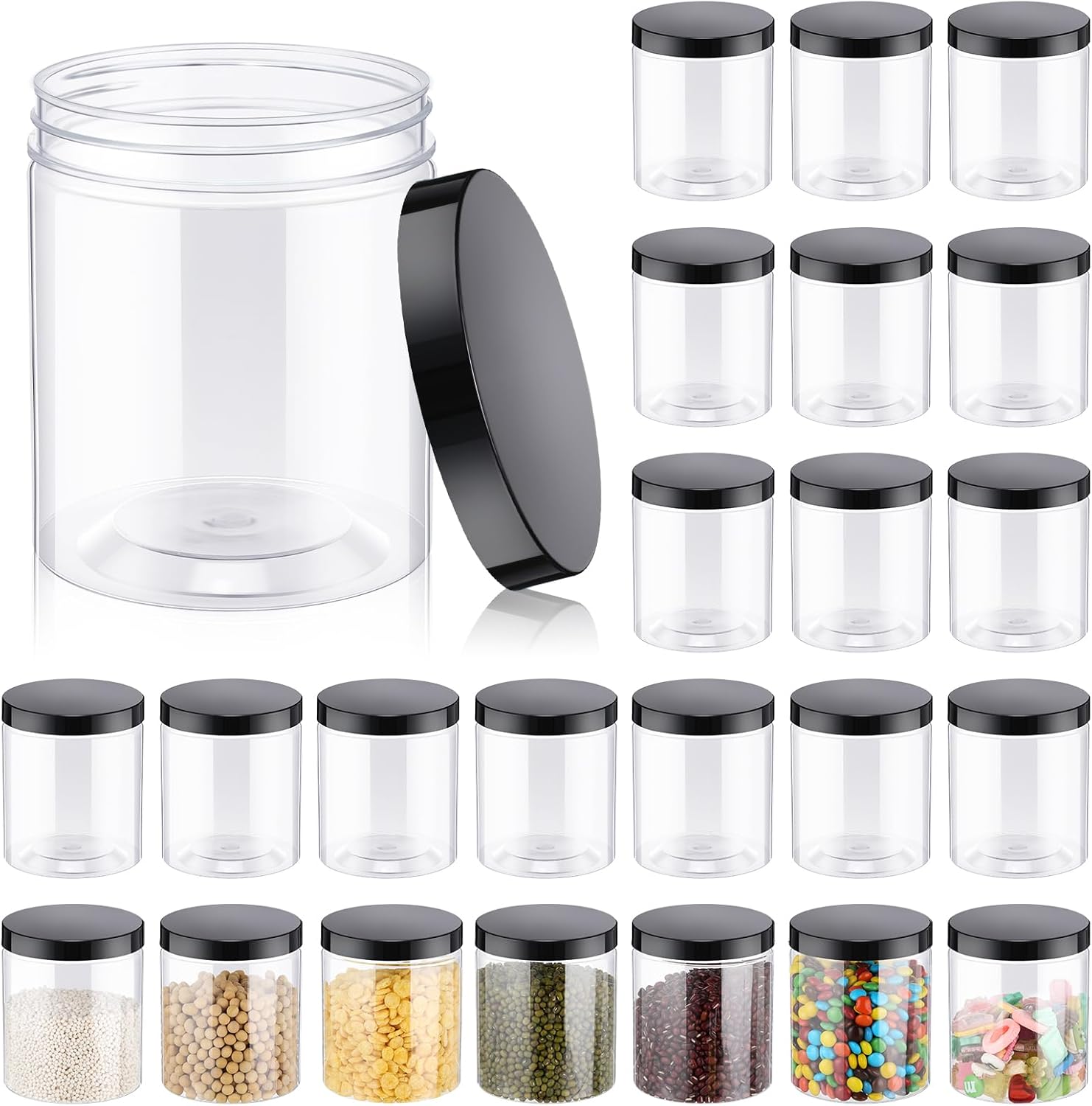 24 Pcs 16oz Plastic Jars with  - Food Storage Jars ulasan dan harga