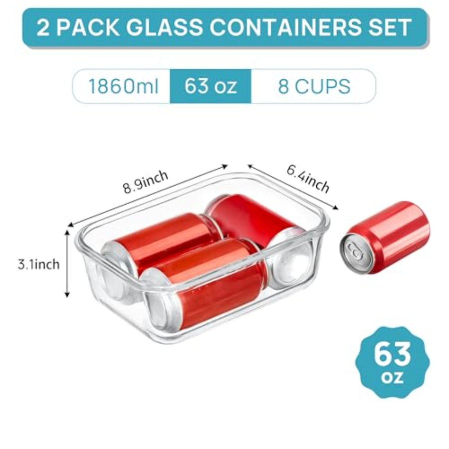 2Pack 1860ml/63oz Large Glass  - Food Storage Glass Container Set ulasan dan harga
