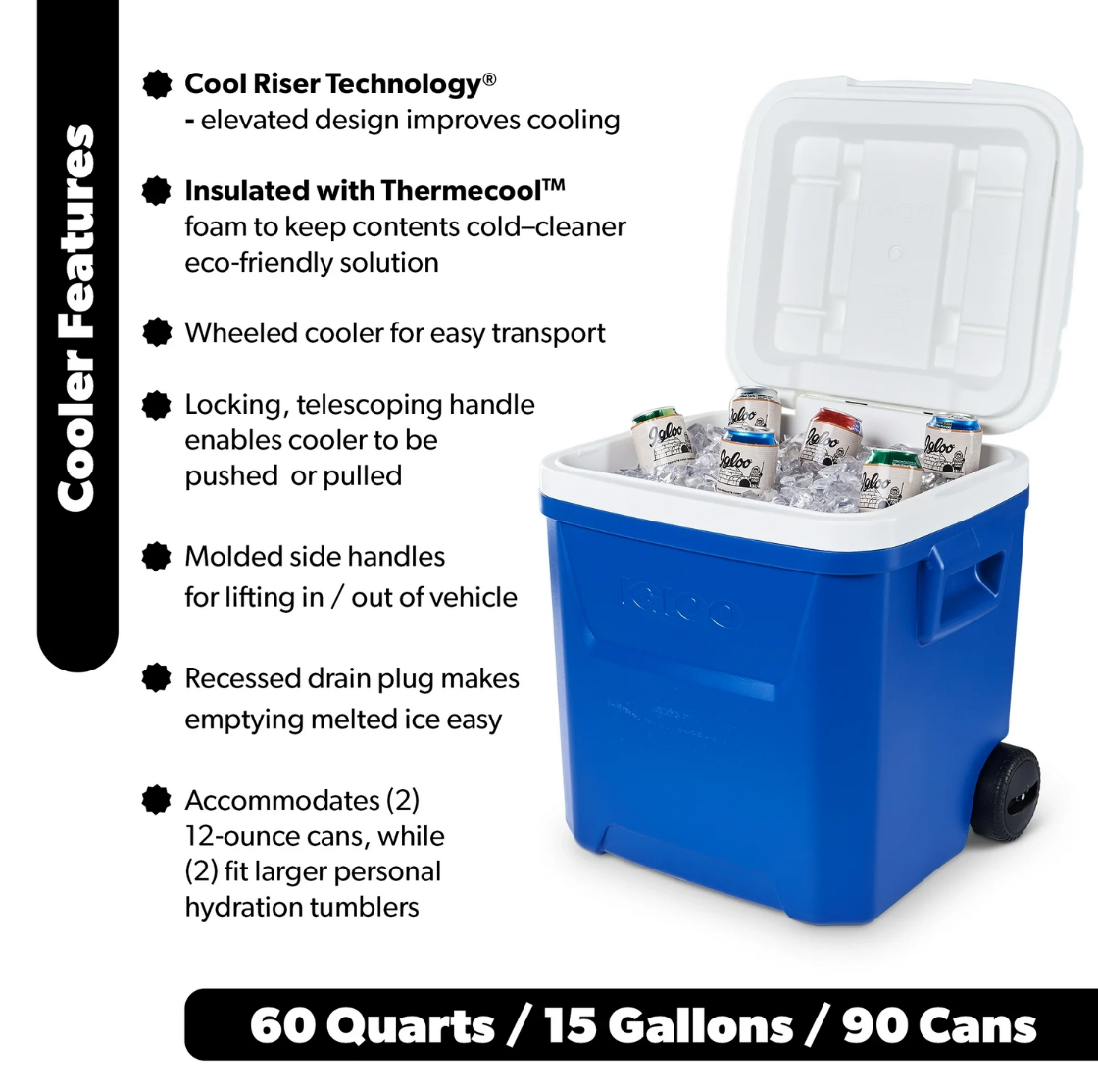 60 QT Blue Laguna Wheeled Hard - Food Storage With Wheels ulasan dan harga