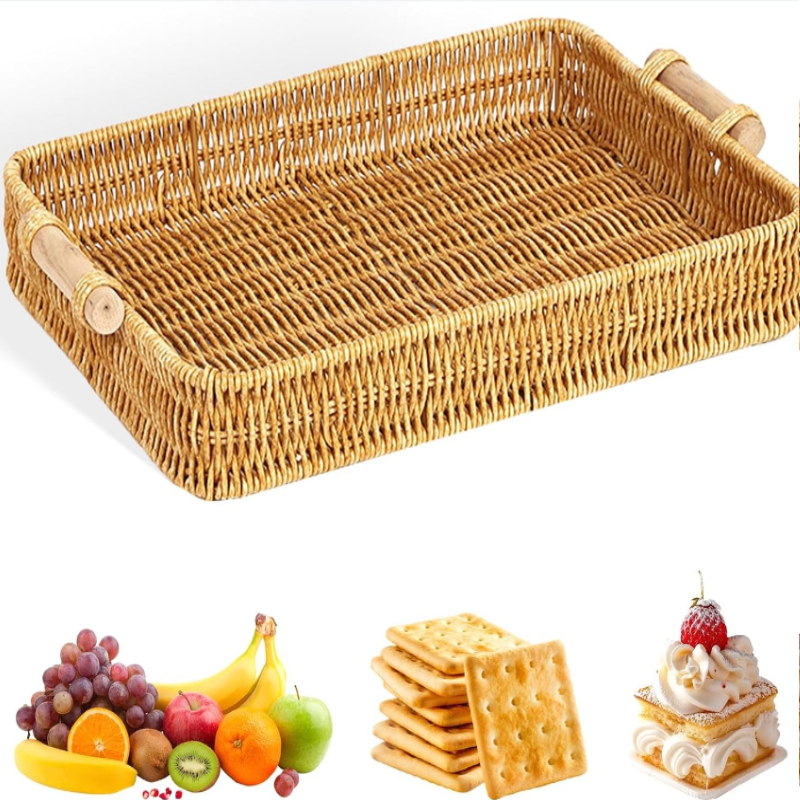 Wicker Tray Rectangular Rattan - Food Storage For Restaurant ulasan dan harga