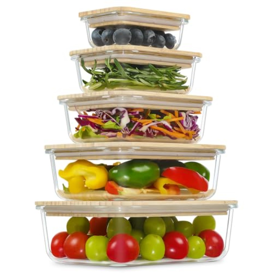 Glass Containers with Bamboo L - Food Storage Glass Container Set ulasan dan harga