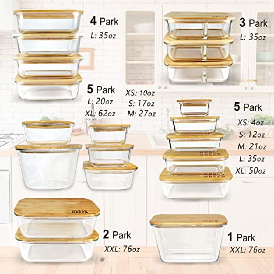 Glass Containers with Bamboo L - Food Storage Glass Container Set ulasan dan harga