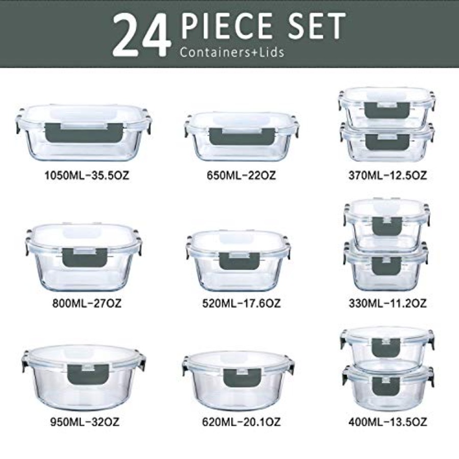 24-Piece Glass Food Storage Co - Food Storage Glass Container Set ulasan dan harga