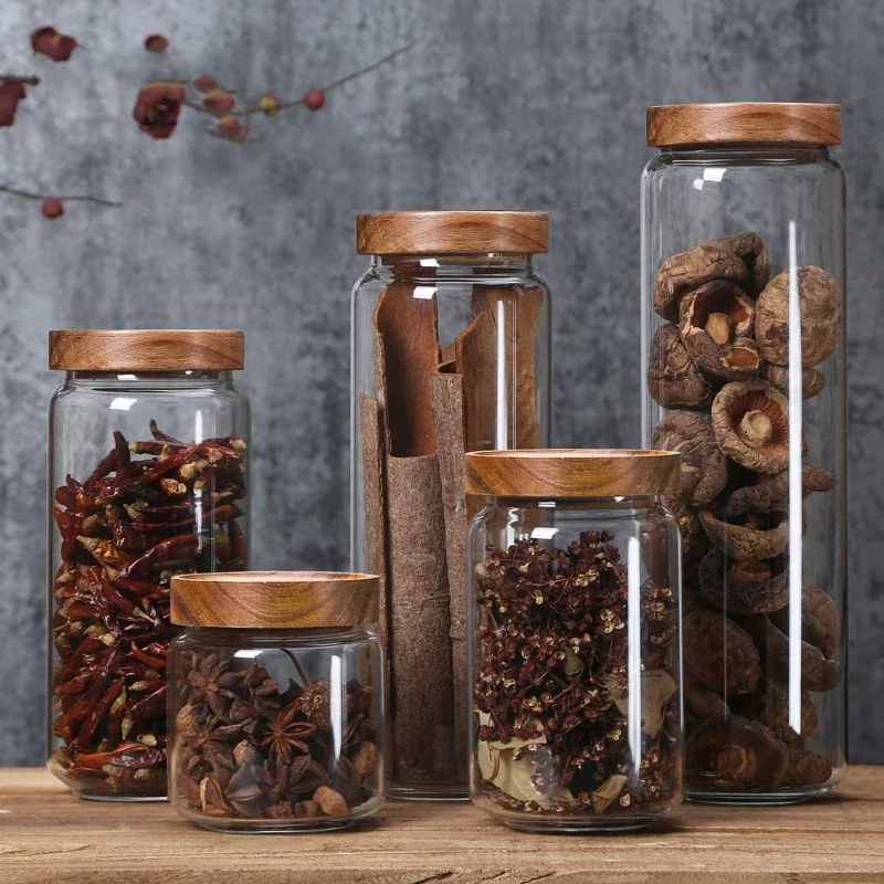 1pcs Wood Lid Orgnizer Glass A - Food Storage Glass Container Set ulasan dan harga