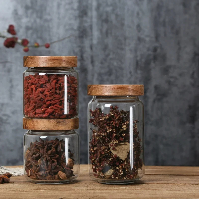 1pcs Wood Lid Orgnizer Glass A - Food Storage Glass Container Set ulasan dan harga