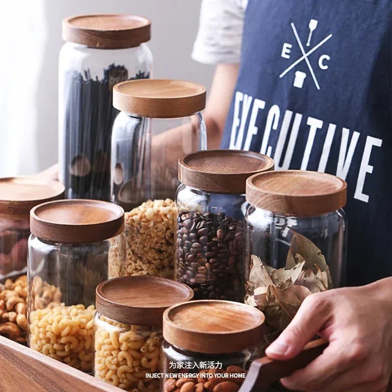 1pcs Wood Lid Orgnizer Glass A - Food Storage Glass Container Set ulasan dan harga