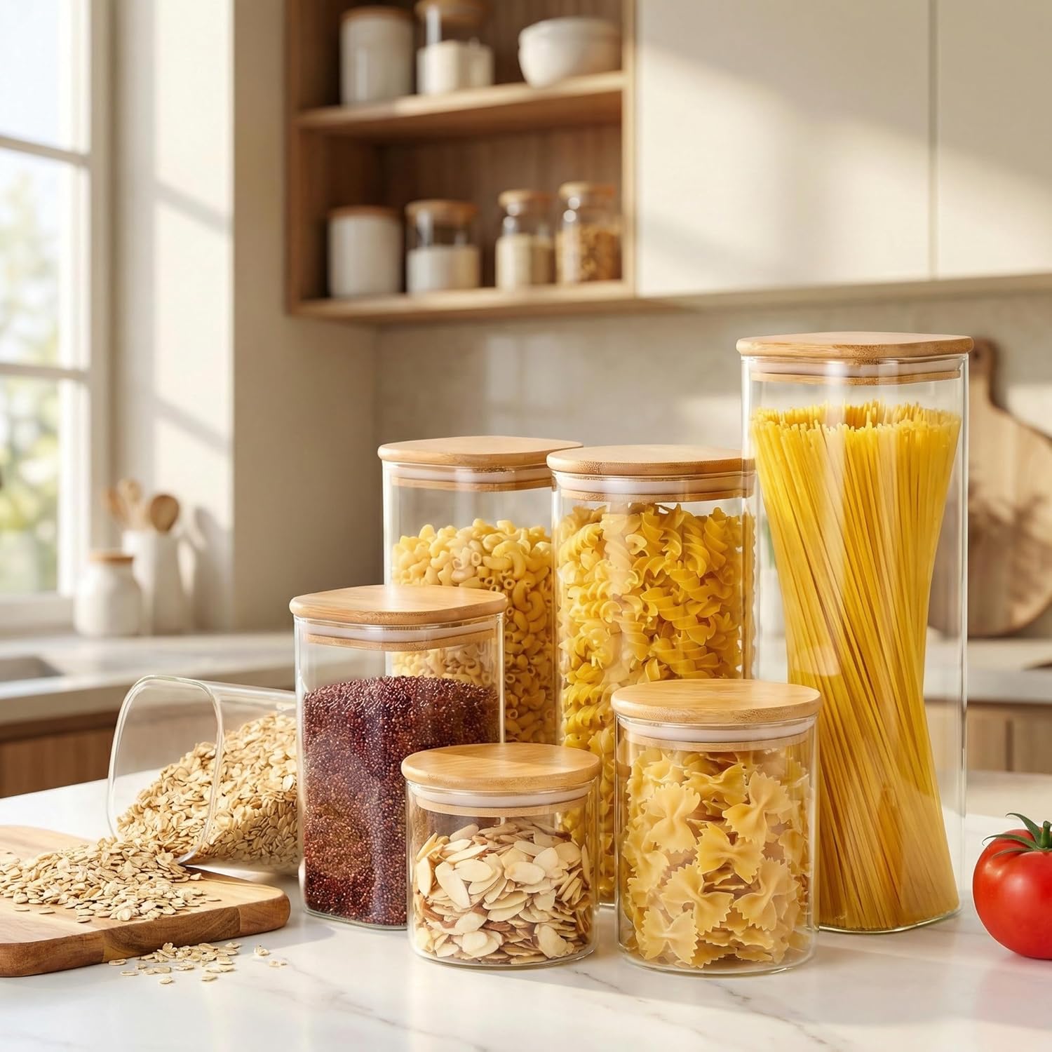 Square Glass Jars with Bamboo  - Food Storage Jars ulasan dan harga
