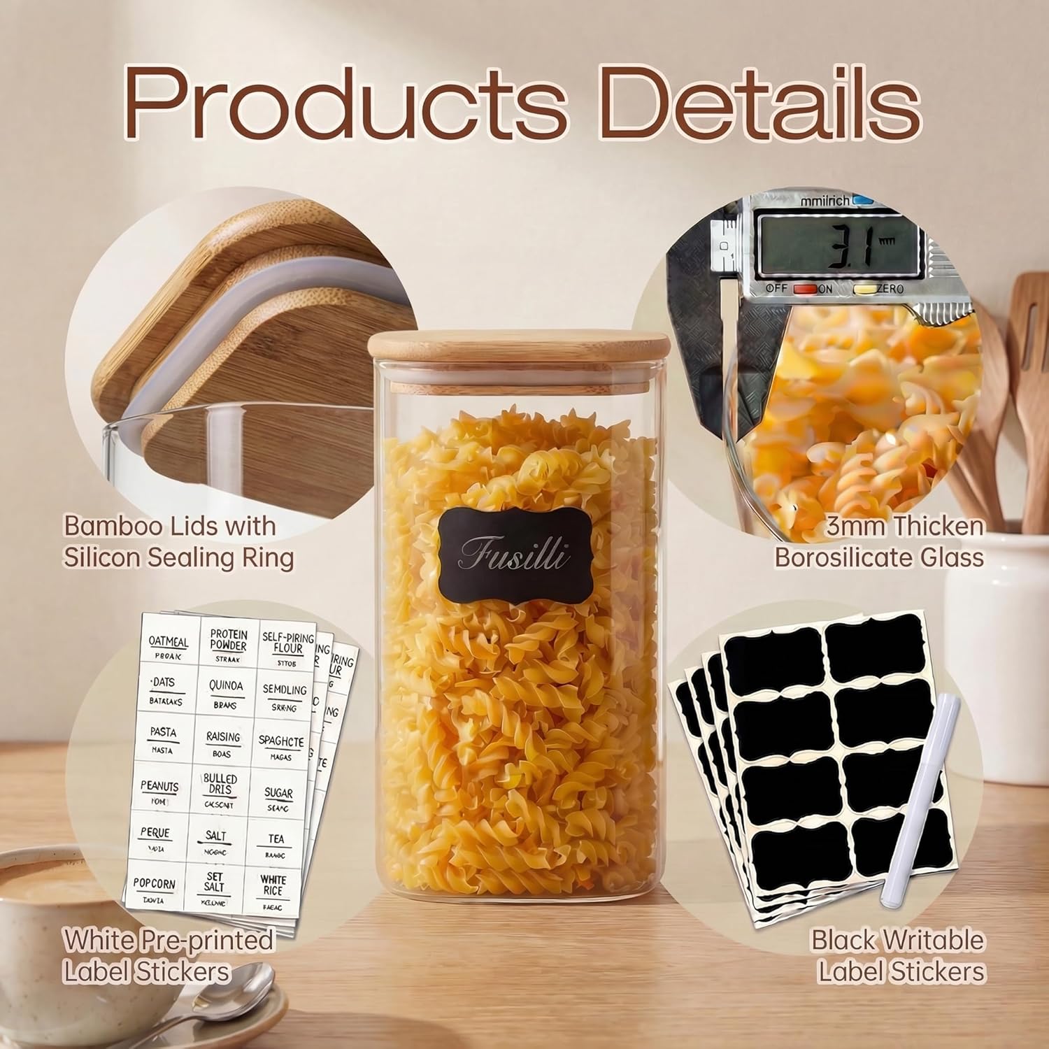 Square Glass Jars with Bamboo  - Food Storage Jars ulasan dan harga
