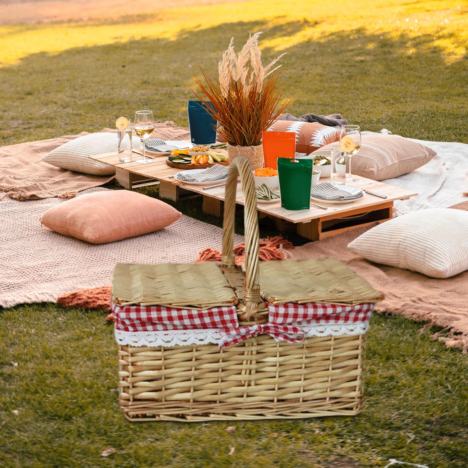 Picnic Basket Wicker Woven Bas - Food Storage Hiking ulasan dan harga