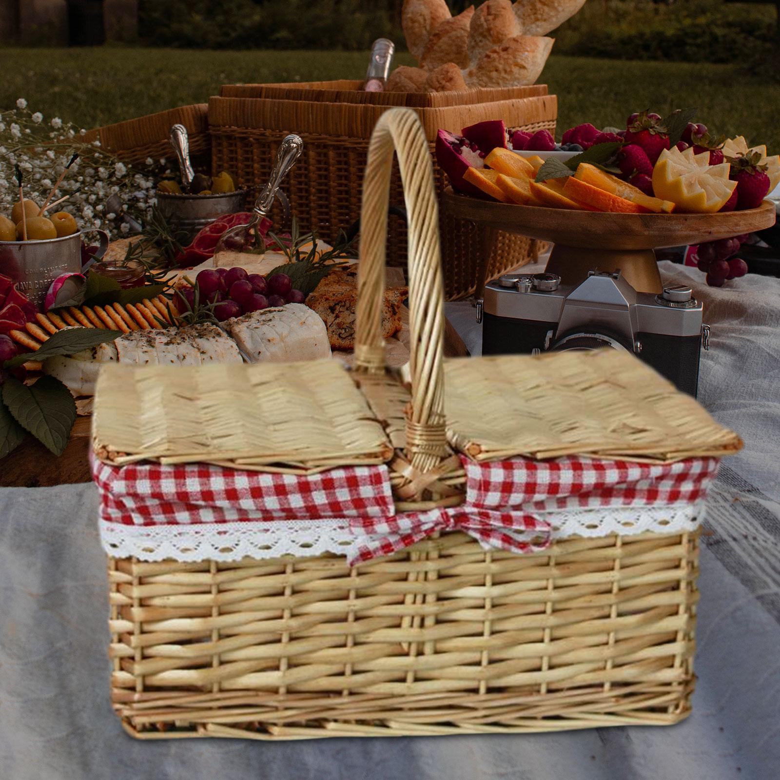 Picnic Basket Wicker Woven Bas - Food Storage Hiking ulasan dan harga
