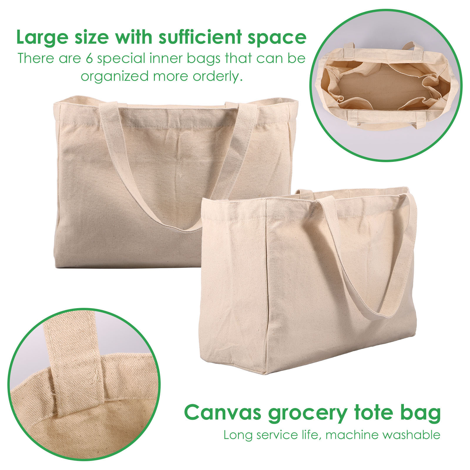 2/3Pcs Canvas Grocery Bag Larg - Food Storage Hiking ulasan dan harga